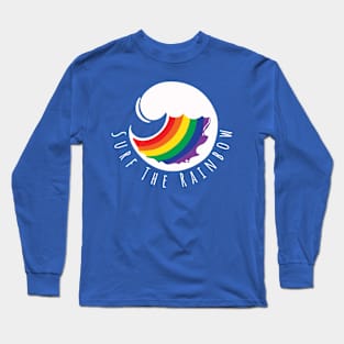 Surf the Rainbow Wave Surfing Long Sleeve T-Shirt